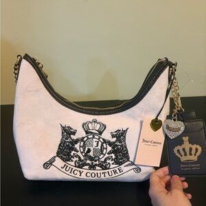 NWT Juicy Couture Classic Scottie Dogs Velour Hobo Bag - pink